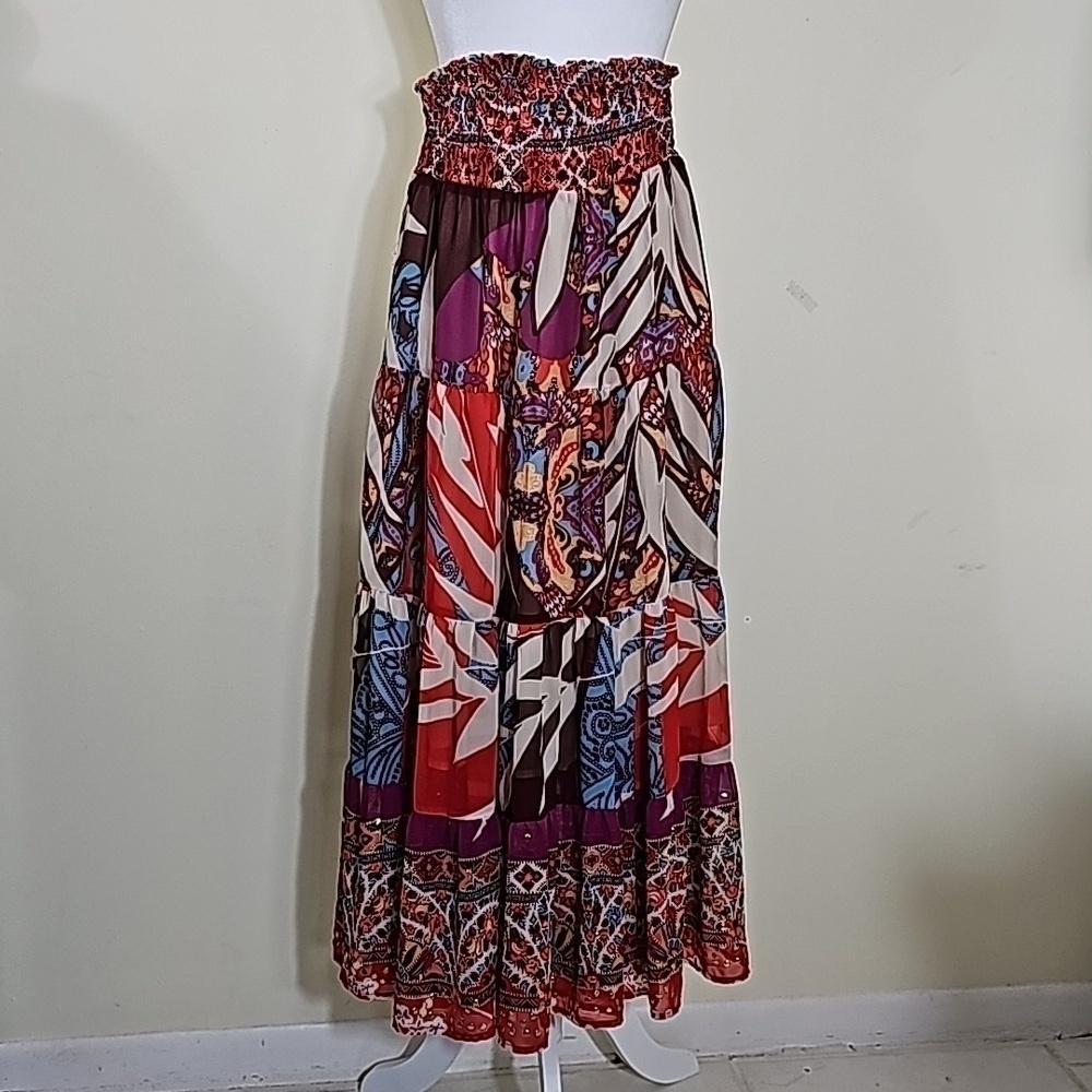 Cache Multicolor Tiered Peasant Skirt Size Sm